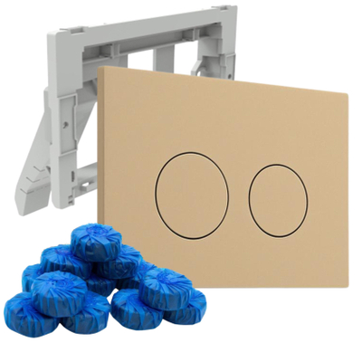 QeramiQ Push Bedieningsplaat met toiletblokjeshouder - voor Geberit UP320 inbouwreservoir - dualflush - ronde knoppen - kunststof - inclusief 12 toiletblokjes - beige