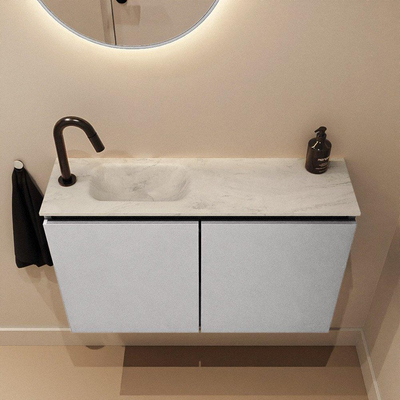 MONDIAZ TURE-DLUX 80cm toiletmeubel Plata. EDEN wastafel Opalo positie links. Met 1 kraangat.