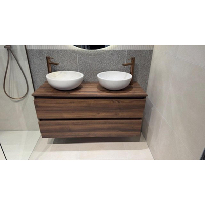 Adema Chaci Badkamermeubelset - 120cm - 2 lades - greeploos - noten (hout) met topblad 120 SHOWROOMMODEL