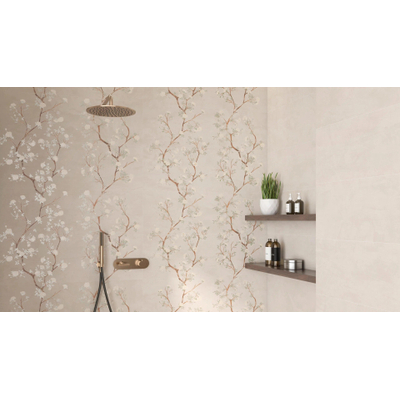Colorker Enya wandtegel - 30x100cm - 9.4mm - gerectificeerd - Decor A - met decor - Nude (Crème)