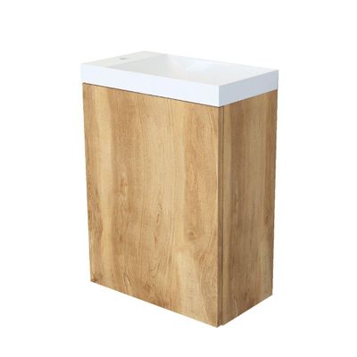 Arcqua Marble Fonteinset - 40x22x54.5cm - fontein glans wit - zonder overloop - oak natural