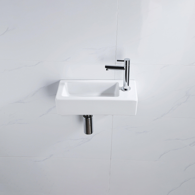 QeramiQ Fuente Fonteinset - 37.5x18.5x9cm - keramiek - kraangat rechts - fonteinkraan chroom - afvoerplug - verlaagd sifon - Glans wit