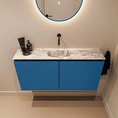 MONDIAZ TURE-DLUX 100cm toiletmeubel Jeans. EDEN wastafel Glace positie midden. Zonder kraangat.