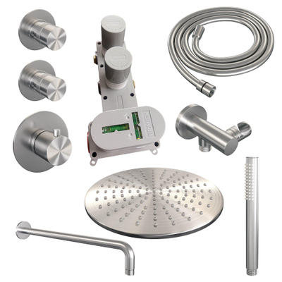 Brauer Brushed Edition Regendoucheset inbouw - hoofddouche 30cm - Wandarm - met inbouwdeel - Gladde knoppen - handdouche Staaf 1 stand - PVD - geborsteld RVS