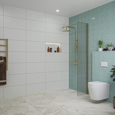 FugaFlow Eccelente Vetro inloopdouche badkamer - 40x200cm - ribbelglas - wandarm - geborsteld messing