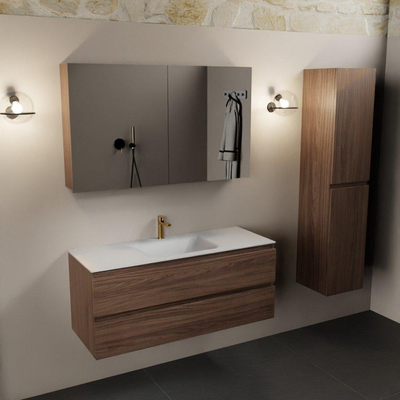 Mondiaz Aivy badmeubelset - 120x45x50cm - 1 kraangat - 1 wasbak talc Solid surface - Midden - 2 lades - Met spiegelkast - Melamine Mocha