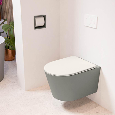 MONDIAZ LAVIE wandclosetpack - 36x53cm - diepspoel - rimless - Smoke (grijs) - softclose - quick-release - toiletzitting - Linen (offwhite)