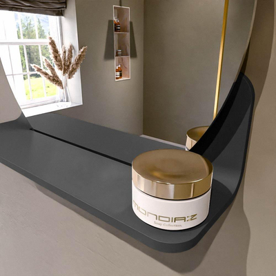 Mondiaz SPOT Badkamerspiegel - rond 40cm - spiegelplanchet - kleur Dark Grey