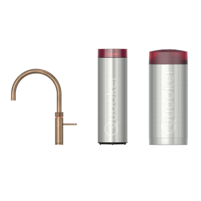 Quooker Fusion Round kokendwaterkraan - draaibare uitloop - Combi+ incl. Cube reservoir - Warm / kokend / bruisend / gefilterd water - messing patina