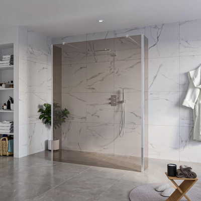 Fortifura Galeria Vrijstaande Inloopdouche - 160x200cm - Rookglas - antikalk - 8mm veiligheidsglas - 2 zijwanden 30cm - wandsteunen en hoekprofielen - Chroom