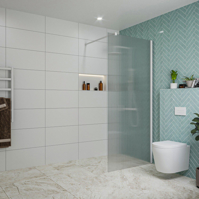 Fortifura Galeria inloopdouche - 90x200cm - ribbelglas - wandarm - mat wit