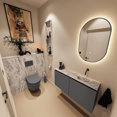 MONDIAZ TURE-DLUX 100cm toiletmeubel Dark Grey. EDEN wastafel Glace positie rechts. Zonder kraangat.