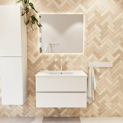 MONDIAZ VICA 80cm badmeubel onderkast Talc 2 lades. Wastafel DENIA midden 1 kraangat, kleur Glanzend Wit.