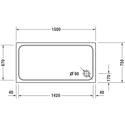 Duravit D Code douchebak 150x75cm acryl rechthoekig wit