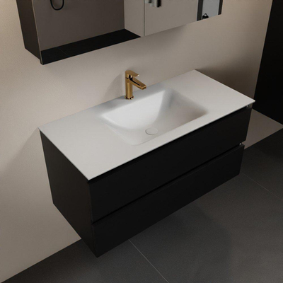 Mondiaz Aivy badmeubelset - 100x45x50cm - 1 kraangat - 1 wasbak talc Solid surface - Midden - 2 lades - Met spiegelkast - MDF Urban