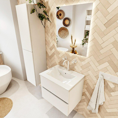 MONDIAZ VICA 60cm badmeubel onderkast Talc 2 lades. Wastafel DENIA midden 1 kraangat, kleur Glanzend Wit.