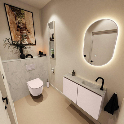 MONDIAZ TURE-DLUX 80cm toiletmeubel Rosee. EDEN wastafel Opalo positie rechts. Met 1 kraangat.