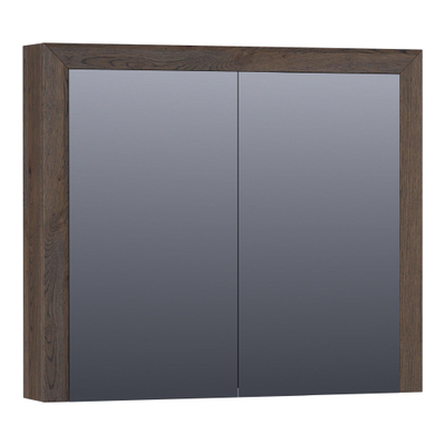 Saniclass Massief eiken spiegelkast 80x70x15cm met 2 links- en rechtsdraaiende spiegeldeuren Hout Black oak