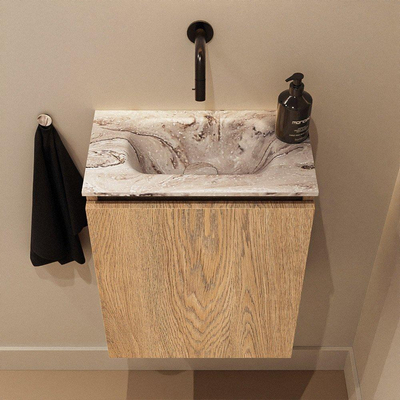MONDIAZ TURE-DLUX 40cm toiletmeubel Washed Oak. EDEN wastafel Glace positie midden. Zonder kraangat.