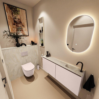 MONDIAZ TURE-DLUX 120cm toiletmeubel Rosee. EDEN wastafel Ostra positie rechts. Met 1 kraangat.