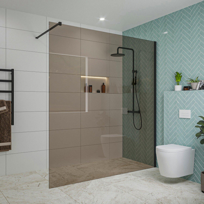 Fortifura Galeria inloopdouche - 180x200cm - rookglas - wandarm - mat zwart