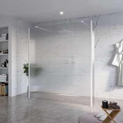 Fortifura Galeria Vrijstaande Inloopdouche - 180x200cm - Helder geribbeld - antikalk - 8mm veiligheidsglas - 2 zijwanden 30cm - wandsteunen en hoekprofielen - Wit mat