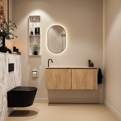 MONDIAZ TURE-DLUX 120cm toiletmeubel Washed Oak. EDEN wastafel Glace positie links. Met 1 kraangat.