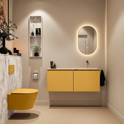 MONDIAZ TURE-DLUX 120cm toiletmeubel Ocher. EDEN wastafel Glace positie rechts. Zonder kraangat.