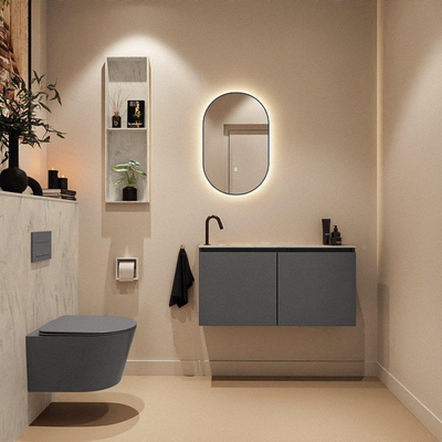 MONDIAZ TURE-DLUX 100cm toiletmeubel Dark Grey. EDEN wastafel Opalo positie links. Met 1 kraangat.