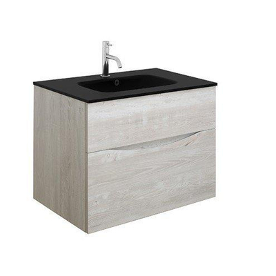 Crosswater Glide II Badkamermeubelset - 70x45x52cm - 2 lades - greeploos - softclose - nordic oak - kraangat - zwart