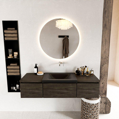 MONDIAZ BUKLA 140cm badmeubel met module 40 kleur Dark Brown met 3 lades. Wastafel CLOUD midden 0 kraangaten kleur Urban.