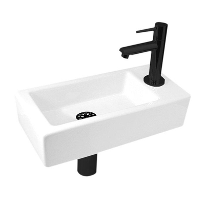 Best Design Bicolor Fonteinset 36x18x9 keramiek 1 kraangat rechts wit/mat zwart