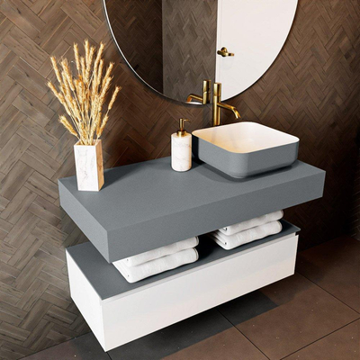 Mondiaz TOP 51 Vrijhangend Topblad - 100x51x12cm - geschikt voor waskom - Solid surface - Plata