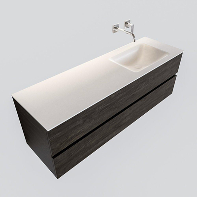 MONDIAZ VICA Badkamermeubelset - 150cm - 2 lades - wasbak Cloud rechts - 0 kraangaten - solid surface dark brown