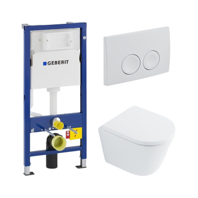QeramiQ Dely Toiletset - Geberit UP100 inbouwreservoir - witte bedieningsplaat - softclose toilet zitting 35 mm - glans wit