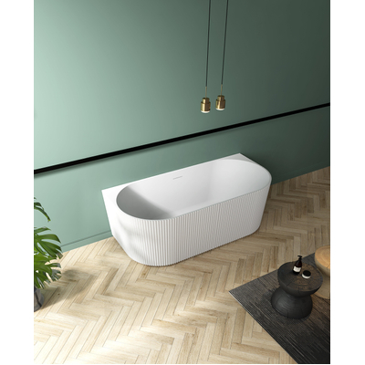 ZEZA Blend half vrijstaand bad - ribbel - 170x80x58cm - met afvoer - acryl - mat wit