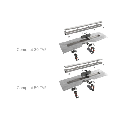 Easy Drain Compact 30 TAF douchegoot met omkeerbaar rooster zero/tegel waterslot 30mm 140cm inbouw diepte 75 85mm met zijuitloop