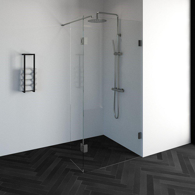 Saniclass Create inloopdouche 100x200cm profielloos met 40cm draaibare zijwand antikalk en 8mm veiligheidsglas geborsteld RVS