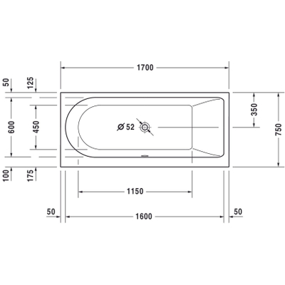 Duravit Darling New kunststof bad acryl rechthoekig met rugsteun rechts 170x75x48cm zonder poten wit