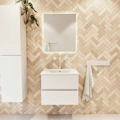 MONDIAZ VICA 60cm badmeubel onderkast Talc 2 lades. Wastafel DENIA midden 1 kraangat, kleur Glanzend Wit.