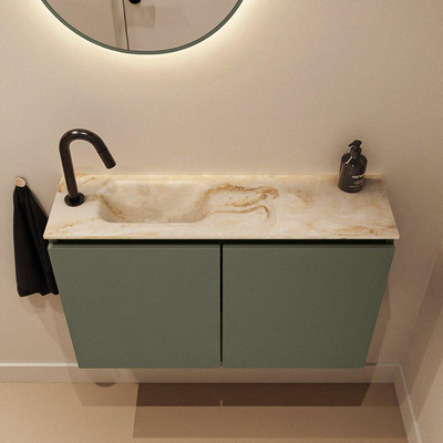 MONDIAZ TURE-DLUX 80cm toiletmeubel Army. EDEN wastafel Frappe positie links. Met 1 kraangat.