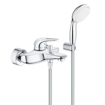 GROHE Eurostyle New badkraan met omstel met koppelingen met douchegarnituur m. open greep chroom/wit