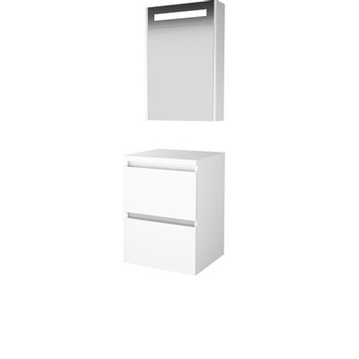 Basic-Line Premium 46 badkamermeubelset - 50x46cm - greeploos - 2 lades - wastafelblad - Spiegelkast - geintegreerde LED verlichting - MDF lak Ice White