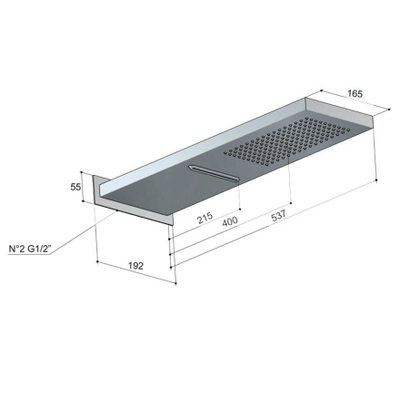 Hotbath Mate hoofddouche 16.5x53.7cm rechthoek met cascade chroom