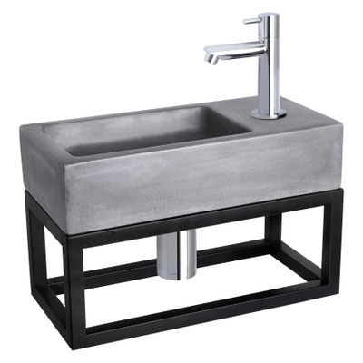 Differnz Ravo fonteinset - 38.5x18.5x25cm - Rechthoek - 1 kraangat - Recht chromen kraan - met zwart frame - beton donkergrijs