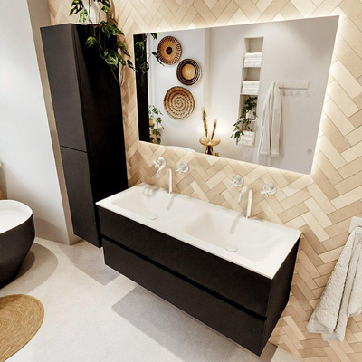 MONDIAZ VICA 120cm badmeubel onderkast Urban 2 lades. Wastafel CLOUD dubbel 2 kraangaten, kleur Talc.