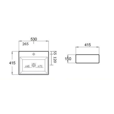 Best Design Class wastafel 53x41,5x15cm 1 kraangat porselein wit