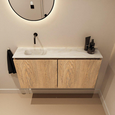 MONDIAZ TURE-DLUX 100cm toiletmeubel Washed Oak. EDEN wastafel Ostra positie links. Zonder kraangat.
