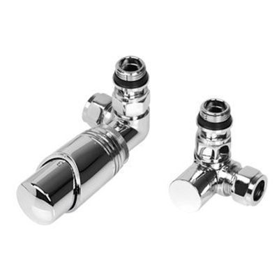 Comodesign radiator aansluitset universeel dubbel haaksincl. koppeling 15 en 16mmmet thermostaatknopchroom