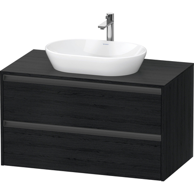 Duravit Ketho 2 wastafelonderbouwkast incl. consoleplaat met 2 laden 100x55x56.8cm met handgrepen antraciet eiken zwart mat